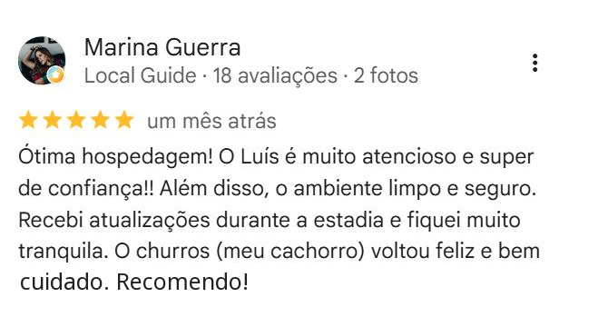 Avaliação de Marina Guerra no Google, 5 estrelas